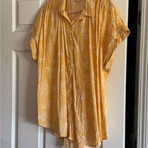 a.n.a Yellow Floral Button Down Shirt